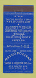 Matchbook Cover - Metropolitan Wine Liquor New York City Longo Bros 30 Stick