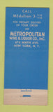 Matchbook Cover - Metropolitan Wine Liquor New York City Longo Bros 30 Stick