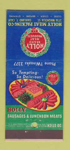 Matchbook Cover - Holly Meat Products Oakland CA sausage pork 30 Stick