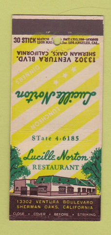 Matchbook Cover - Lucille Norton Restaurant Sherman Oaks CA 30 Stick