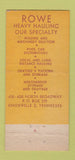 Matchbook Cover - Rowe Transfer Trucking Knoxville TN 30 Stick