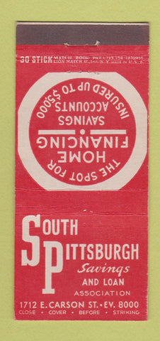 Matchbook Cover - South Pittsburgh Savings and Loan PA 30 Stick