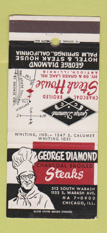 Matchbook Cover - George Diamond Steak House Palm Springs CA Chicago 30 Strike