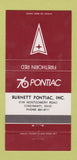 Matchbook Cover - 1976 Pontiac Burnett Cincinnati OH Firethorn Red 30 Strike