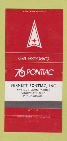 Matchbook Cover - 1976 Pontiac Burnett Cincinnati OH Carousel Red 30 Strike
