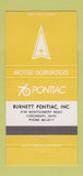 Matchbook Cover - 1976 Pontiac Burnett Cincinnati OH Goldenrod Yellow 30 Strike