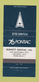 Matchbook Cover - 1976 Pontiac Burnett Cincinnati OH Polaris Blue 30 Strike