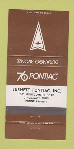 Matchbook Cover - 1976 Pontiac Burnett Cincinnati OH Durango Bronze 30 Strike