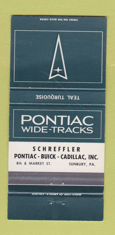 Matchbook Cover - Pontiac Buick Cadillac Sunbury PA Teal Turquoise 30 Strike
