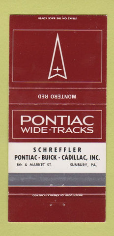 Matchbook Cover - Pontiac Buick Cadillac Sunbury PA Montero Red 30 Strike