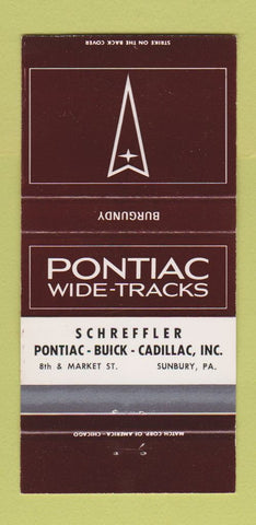 Matchbook Cover - Pontiac Buick Cadillac Sunbury PA Burgundy 30 Strike