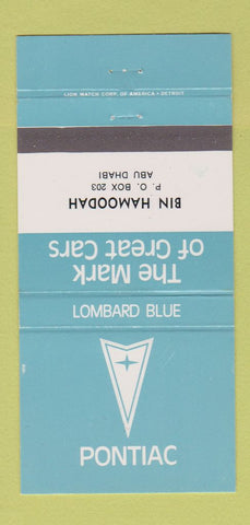 Matchbook Cover - Bin Hamoodah Pontiac Abu Dhabi Lombard Blue 30 Strike