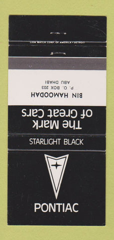 Matchbook Cover - Bin Hamoodah Pontiac Abu Dhabi Starlight Black 30 Strike