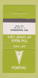 Matchbook Cover - Bin Hamoodah Pontiac Abu Dhabi Royal Lime 30 Strike