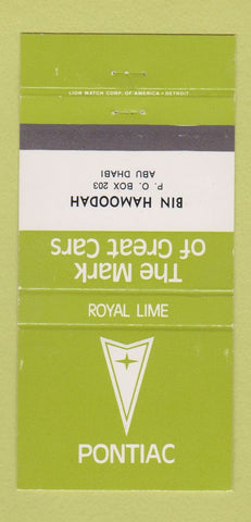 Matchbook Cover - Bin Hamoodah Pontiac Abu Dhabi Royal Lime 30 Strike
