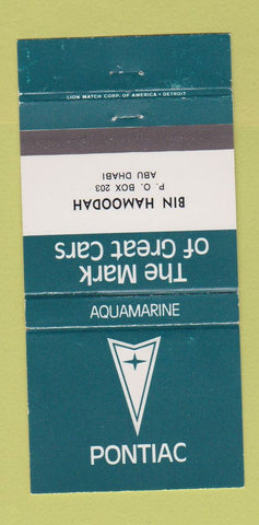 Matchbook Cover - Bin Hamoodah Pontiac Abu Dhabi Aquamarine 30 Strike
