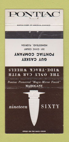 Matchbook Cover - 1960 Pontiac Caskey Homestead FL Mahogany WEAR 30 Strike