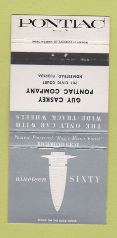 Matchbook Cover - 1960 Pontiac Caskey Homestead FL Richmond Gray WEAR 30 Strike