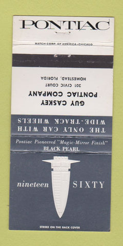 Matchbook Cover - 1960 Pontiac Caskey Homestead FL Black Pearl WEAR 30 Strike