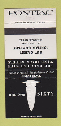 Matchbook Cover - 1960 Pontiac Caskey Homestead FL Regent Black WEAR 30 Strike