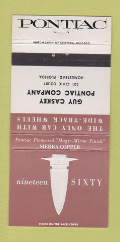 Matchbook Cover - 1960 Pontiac Caskey Homestead FL Sierra Copper WEAR 30 Strike