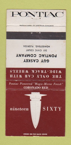 Matchbook Cover - 1960 Pontiac Caskey Homestead FL Coronado Red WEAR 30 Strike