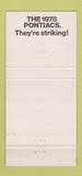 Matchbook Cover - 1978 Pontiac Cadillac Waynesboro PA Berkshire Green 30 Strike