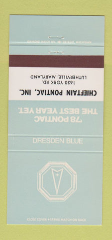 Matchbook Cover - 1978 Pontiac Lutherville MD Dresden Blue 30 Strike