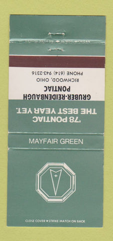 Matchbook Cover - 1978 Pontiac Gruber Richwood OH Mayfair Green 30 Strike