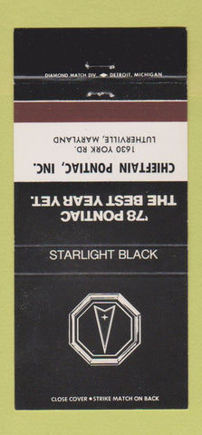 Matchbook Cover - 1978 Pontiac Lutherville MD Starlight Black 30 Strike