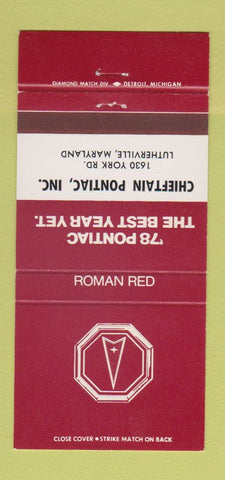 Matchbook Cover - 1978 Pontiac Lutherville MD Roman Red 30 Strike