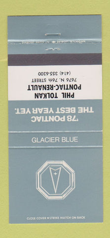 Matchbook Cover - 1978 Pontiac Phil Tolkan Renault Glacier Blue 30 Strike