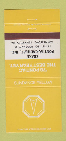 Matchbook Cover - 1978 Pontiac Cadillac Waynesboro PA Sundance Yellow 30 Strike