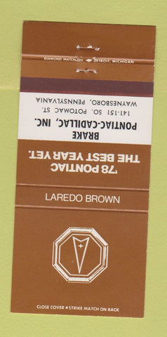 Matchbook Cover - 1978 Pontiac Cadillac Waynesboro PA Laredo Brown 30 Strike