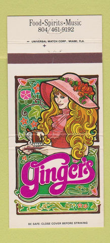 Matchbook Cover - Ginger's Restaurant Sheraton Norfolk VA Girlie 30 Strike