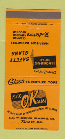 Matchbook Cover - OK Auto Glass Milwaukee WI 30 Strike