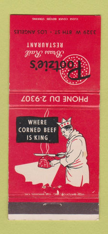 Matchbook Cover - Pootzie's Brass Rail Corned Beef Los Angeles CA 30 Strike