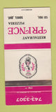 Matchbook Cover - Restaurant Prince Pizza Sorel QC WEAR 30 Strike