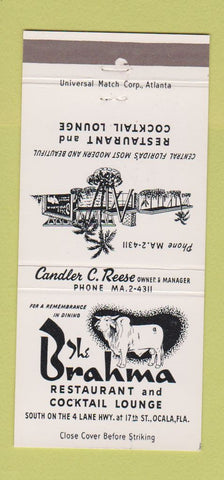 Matchbook Cover - The Brahma Restaurant Ocala FL 30 Strike