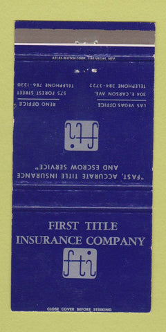 Matchbook Cover - First Title Insurance Reno Las Vegas NV WEAR 30 Strike