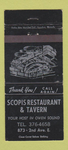 Matchbook Cover - Scopis Restaurant Tavern Owen Sound ON WEAR 30 Strike