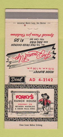 Matchbook Cover - Porky's Ranch House Waterloo Cedar Falls IA 30 Strike