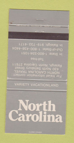 Matchbook Cover - North Carolina Tourism Raleigh NC WEAR 30 Strike