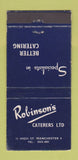 Matchbook Cover - Robinson's Catering Manchester UK England WEAR 30 Strike