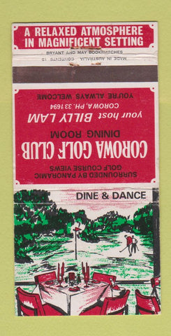 Matchbook Cover - Corowa Golf Club Australia WEAR 30 Strike