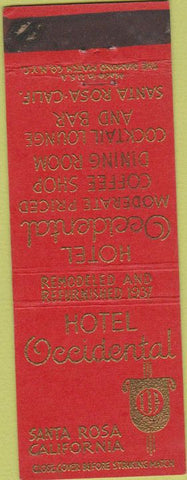 Matchbook Cover - Hotel Occidental Santa Rosa CA
