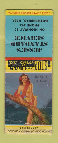 Matchbook Cover - Jesse's Standard oil gas Gothenburg NE pinup WORN BOBTAIL