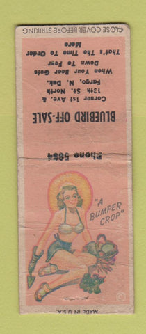 Matchbook Cover - Bluebird Liquor Fargo ND pinup WORN BOBTAIL