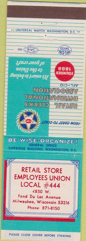 Matchbook Cover - Retail Clerks Association Milwaukee WI
