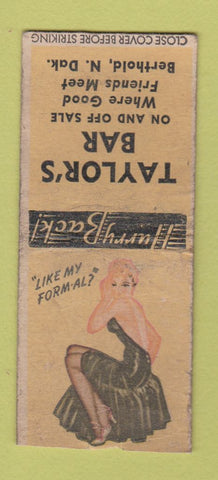 Matchbook Cover - Taylor's Bar Berthold ND pinup WORN BOBTAIL